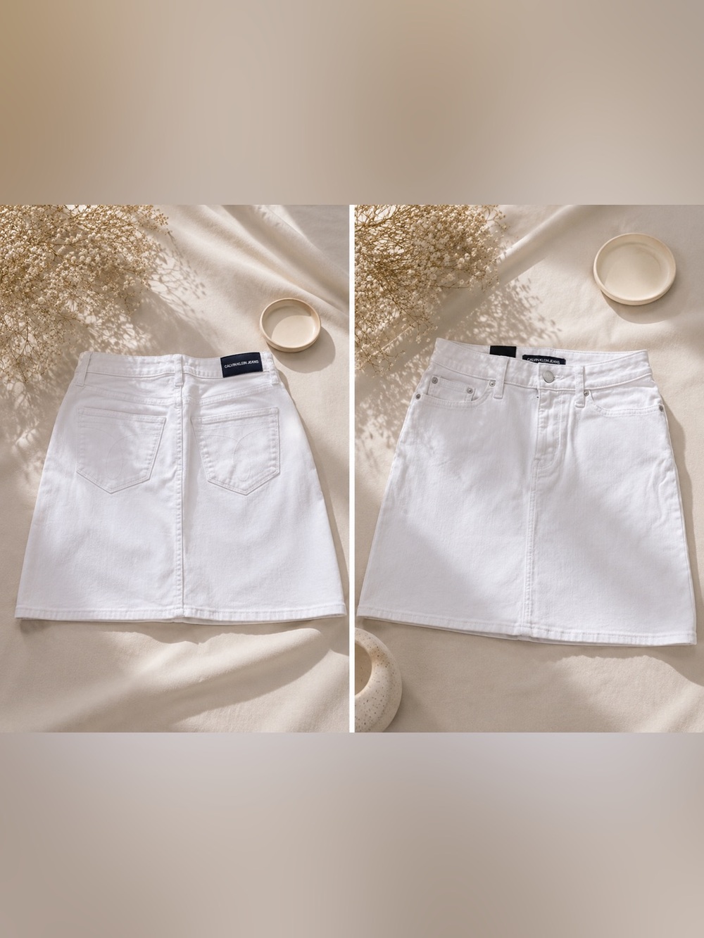 Calvin Klein White Denim A‑Line Mini Skirt